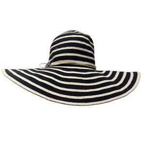 Women's Panama Jack Black & Beige Striped Wide Brim Sun Hat Coconut Shell